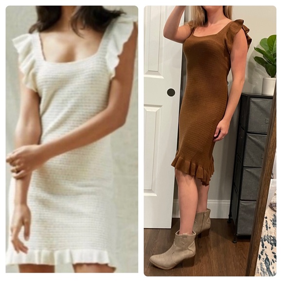 NWT Revolve House of Harlow 1960 Midi Knit Brown Sweater Dress w/ Ruffles -  M - Picture 1 of 7